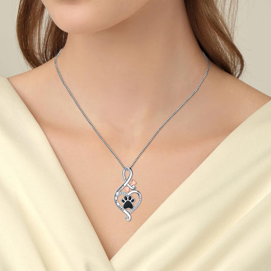 Paw with Heart, Bone & Infinity Necklace | Silver
