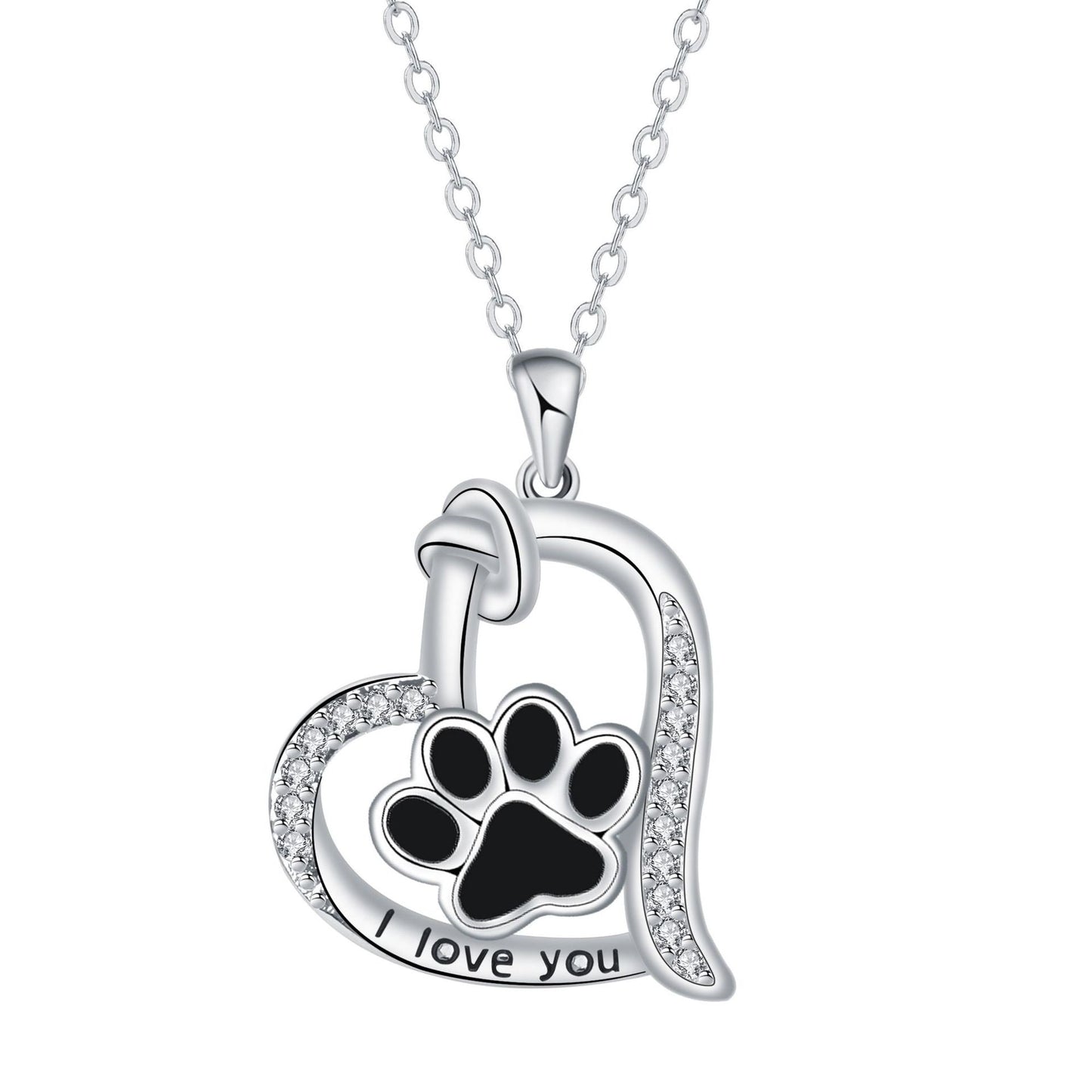 Heart-shaped Dog Paw Print Necklace with Zirconia™