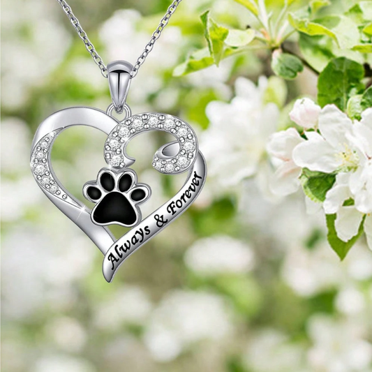 Dog Paw Necklace™ – Heart Design in Stainless Steel with Zirconia