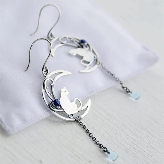 Moonlight Cat Earrings | Silver