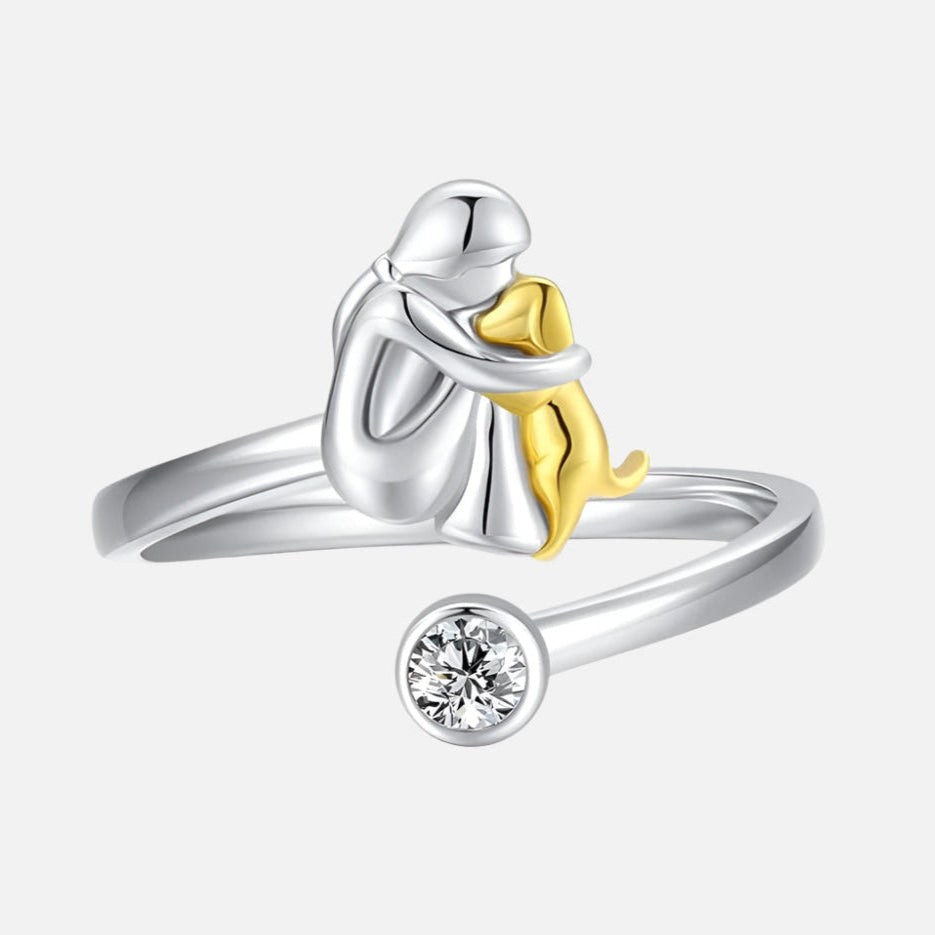 Woman & Dog Hug Ring | Silver/Gold