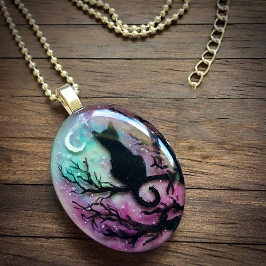 Starry Night Cat Necklace | Glass