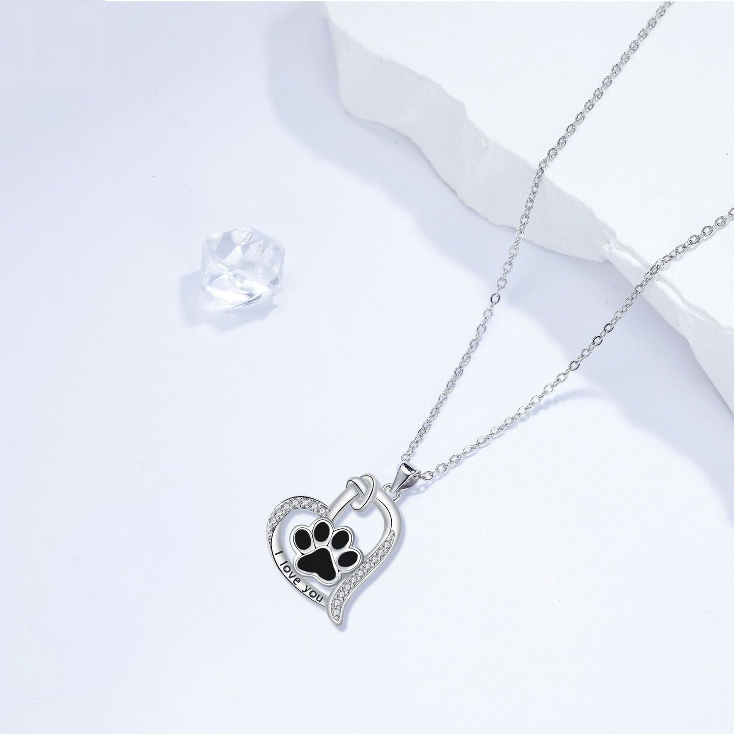 Heart-shaped Dog Paw Print Necklace with Zirconia™