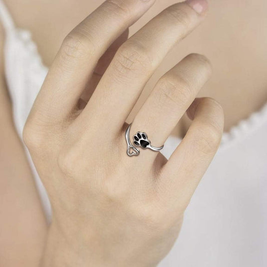 Paw And Heart Ring | Silver