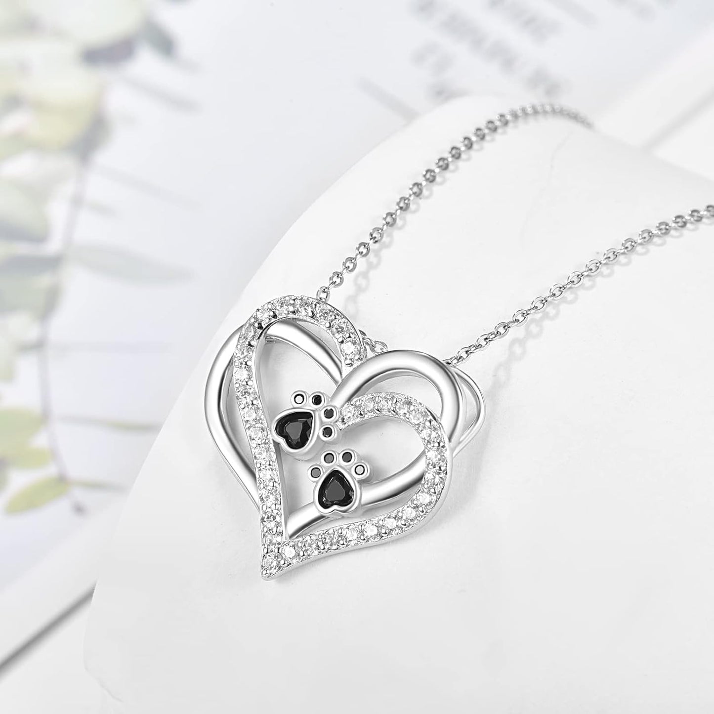 Dog Paw Heart Necklace with Zirconia™