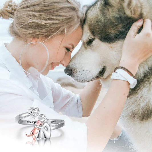 Woman & Dog Hug Ring | Silver