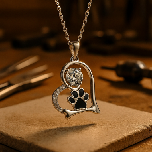 Handcrafted Dog Paw Print and Bone Necklace with Zirconia™