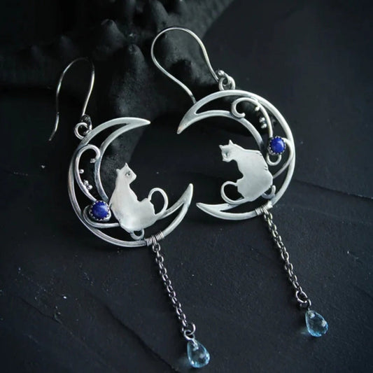 Blue Zirconia Cat Boho Earrings in Sterling Silver™
