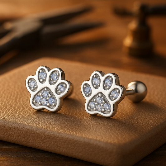Paw Print Stud Earrings | Silver