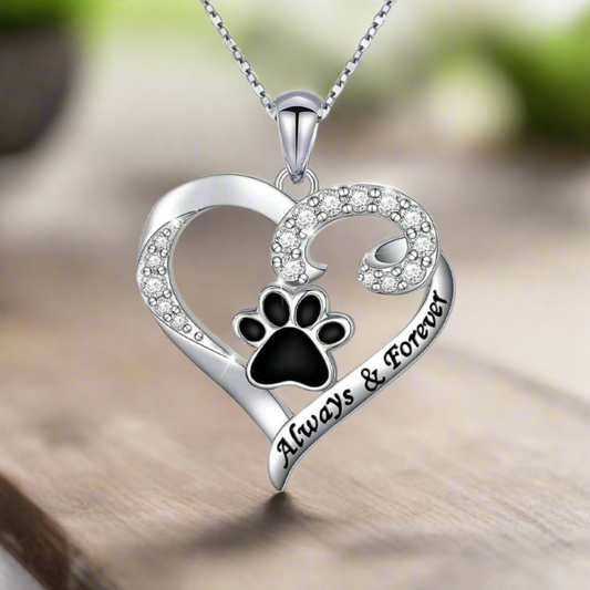 Dog Paw Necklace™ – Heart Design in Stainless Steel with Zirconia