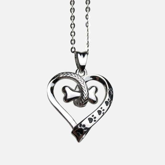 Dog Paw and Heart Necklace in Stainless Steel™