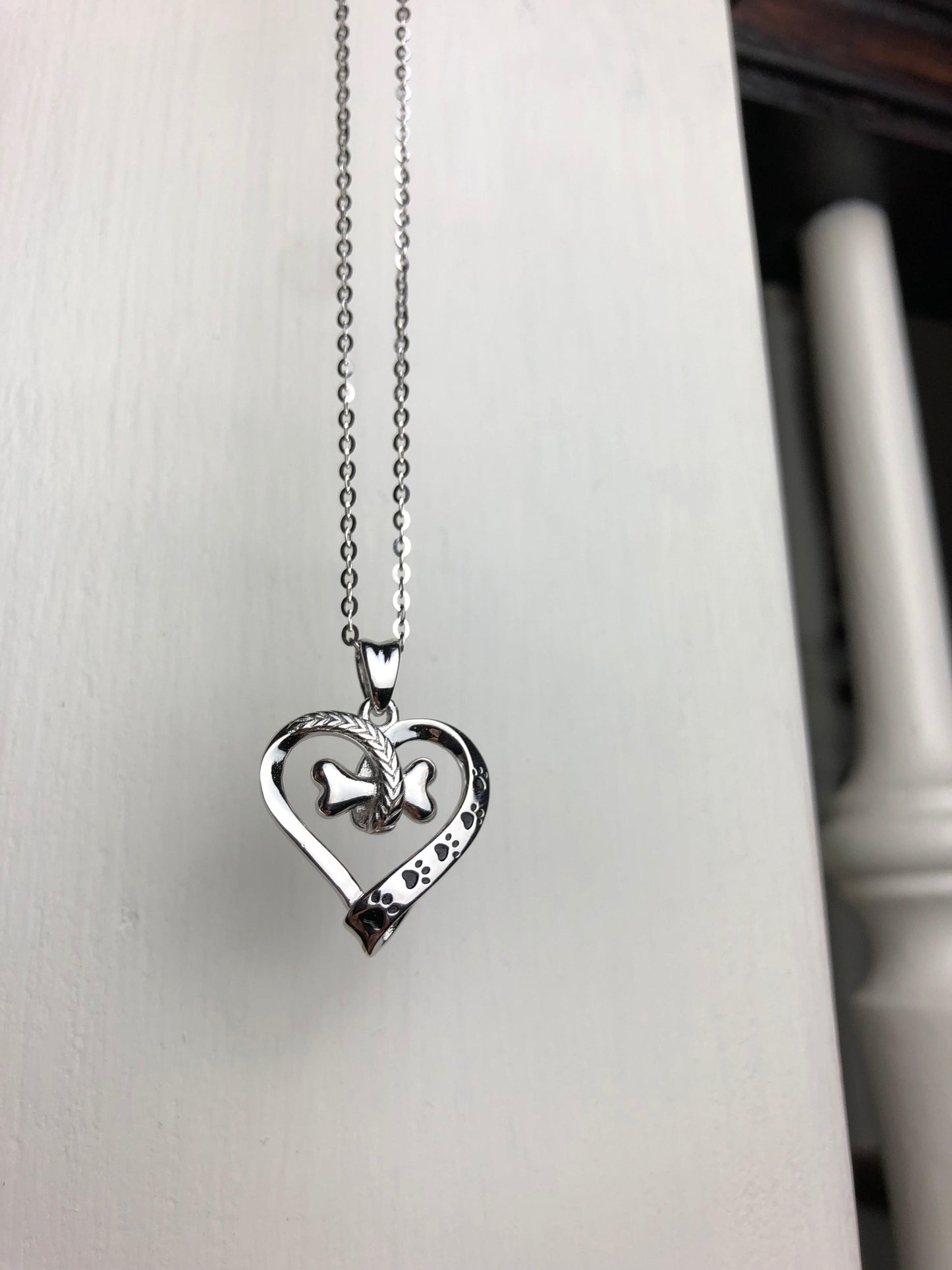 Dog Paw and Heart Necklace in Stainless Steel™