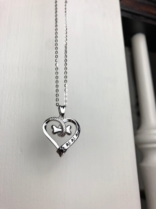 Dog Paw and Heart Necklace in Stainless Steel™