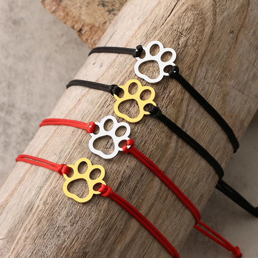 Paw Print Cord Bracelet™ – Adjustable Black and Red Design