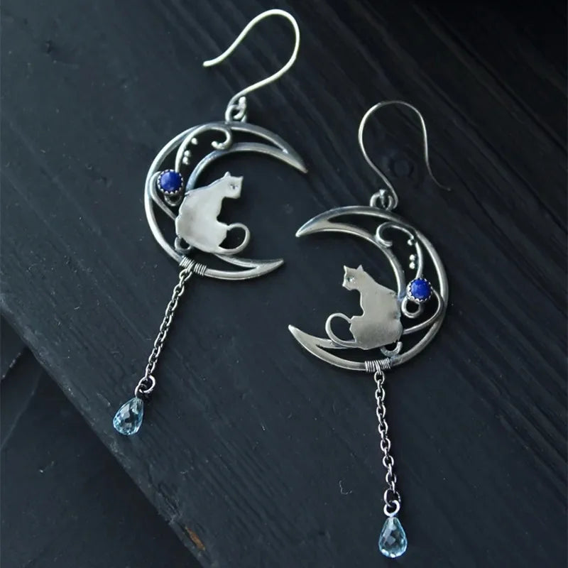 Moonlight Cat Earrings | Silver