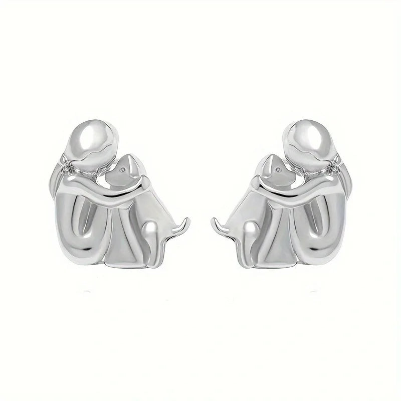 Human & Dog Hug Earring | Silver/Gold