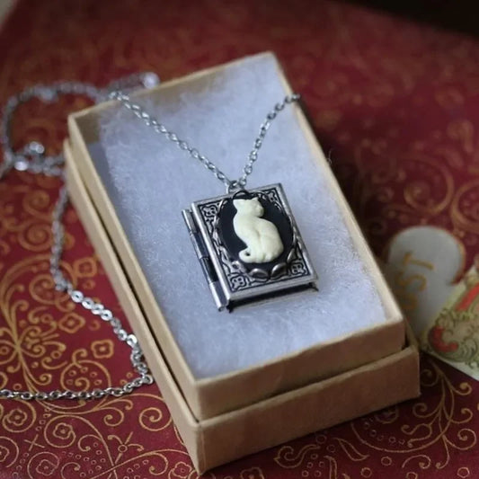 Vintage Cat Book Pendant Necklace™ – Rotating Page Design