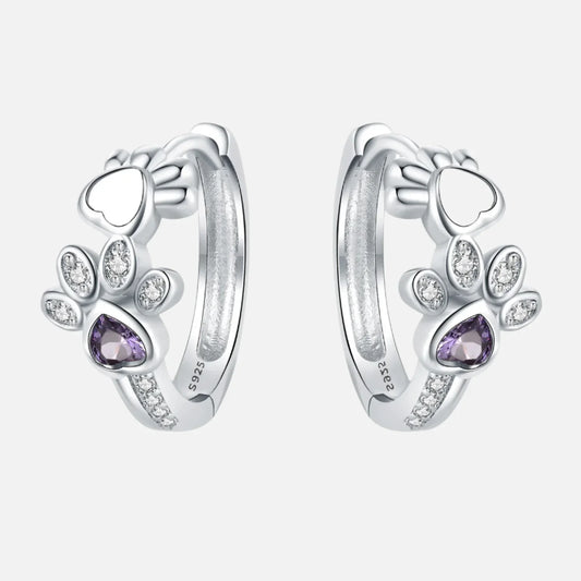 Paw Huggie Earrings in 925 Sterling Silver™ – With Zirconia and Heart Gem