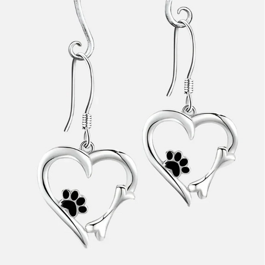 Silver Drop Earrings with Heart & Paw Design™
