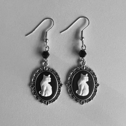 Vintage White Cat Drop Earrings™ – Silver Frame Jewelry for Women