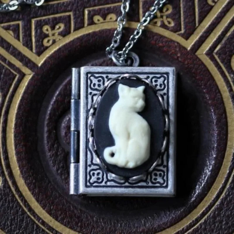 Vintage Cat Book Pendant Necklace™ – Rotating Page Design