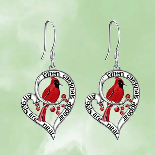 Cardinal Memorial Earrings™ – “When Cardinals Appear, Angels Are Near” Heart Drop Design