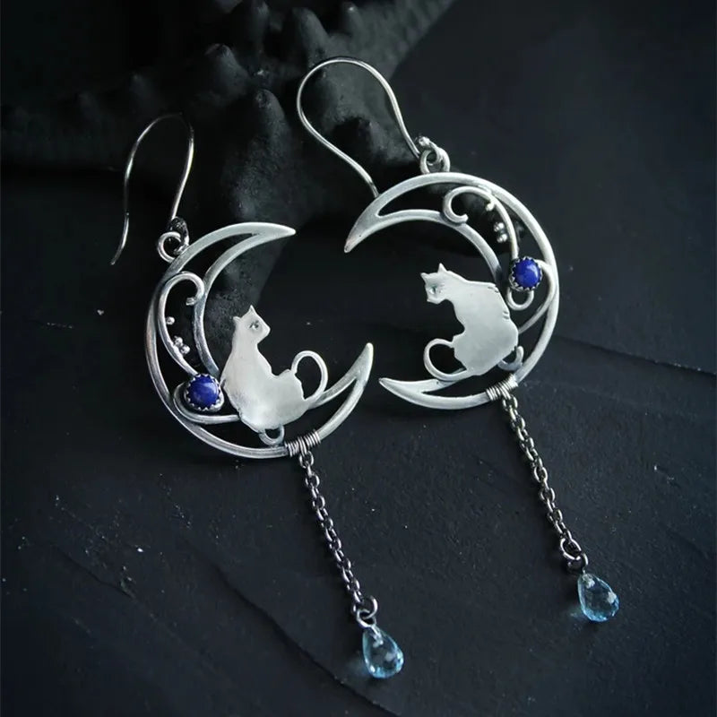 Moonlight Cat Earrings | Silver