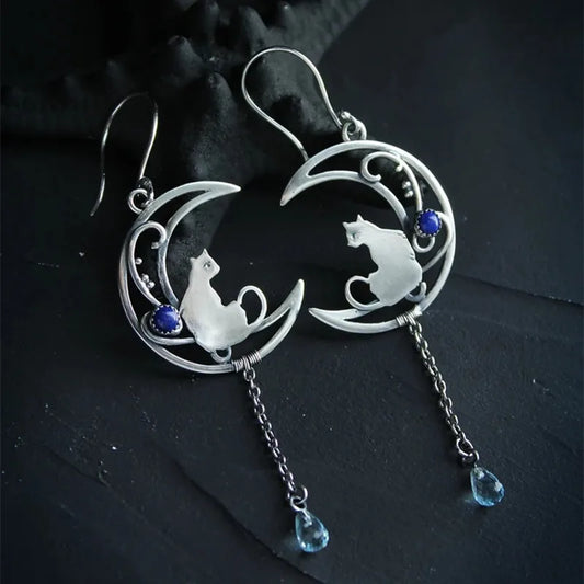 Moonlight Cat Earrings | Silver