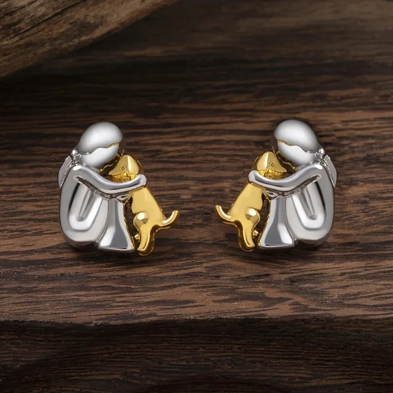 Human & Dog Hug Earring | Silver/Gold