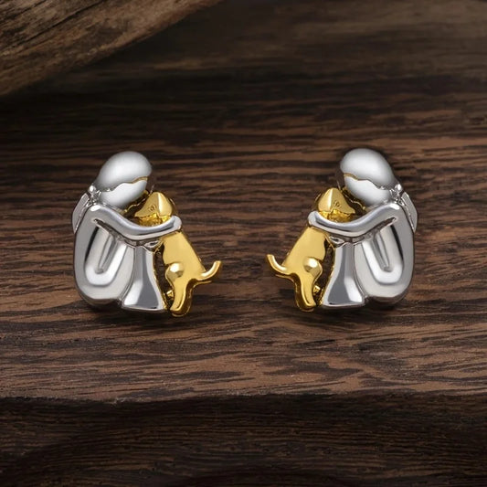 Human & Dog Hug Earring | Silver/Gold