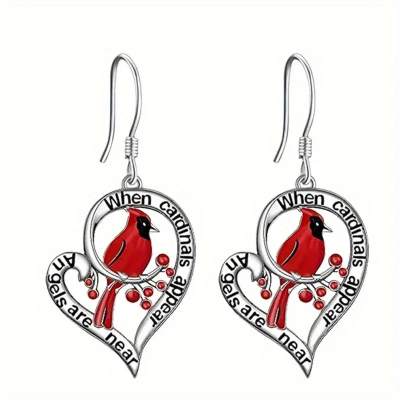 Cardinal Memorial Earrings™ – “When Cardinals Appear, Angels Are Near” Heart Drop Design