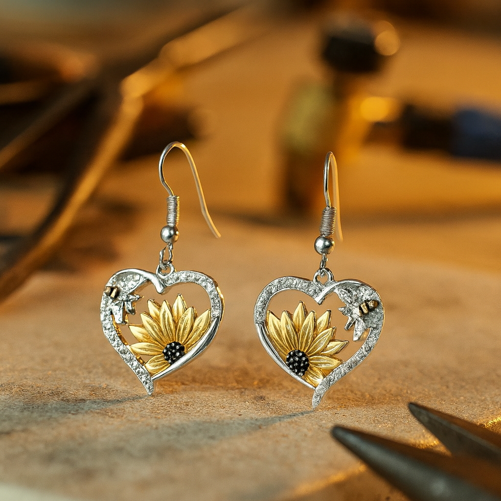 Vintage Boho Sunflower & Bee Heart Dangle Earrings™