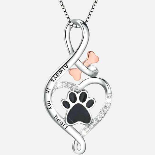 Paw with Heart, Bone & Infinity Necklace | Silver