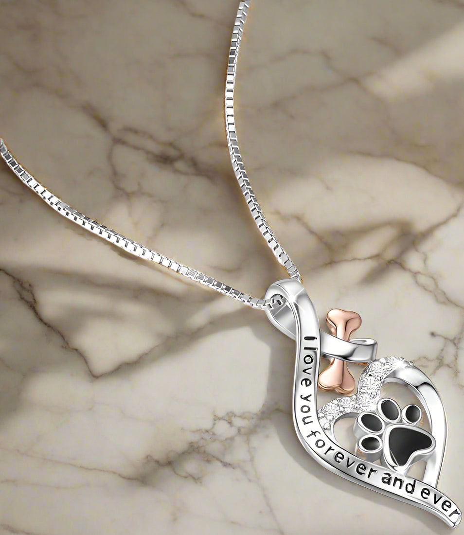 Paw with Heart, Bone & Infinity Necklace | Silver
