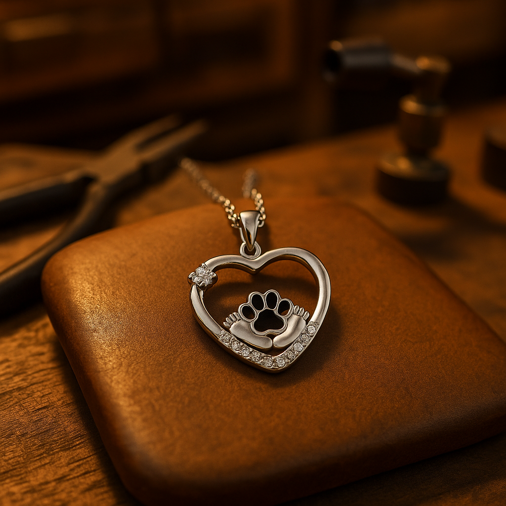 Dog Paw in Heart Necklace | Silver