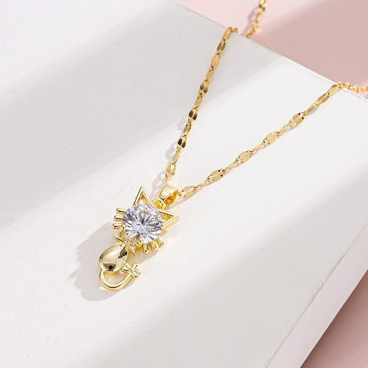 Gold platted cat necklace with zircon™