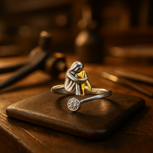 Woman & Dog Hug Ring | Silver/Gold