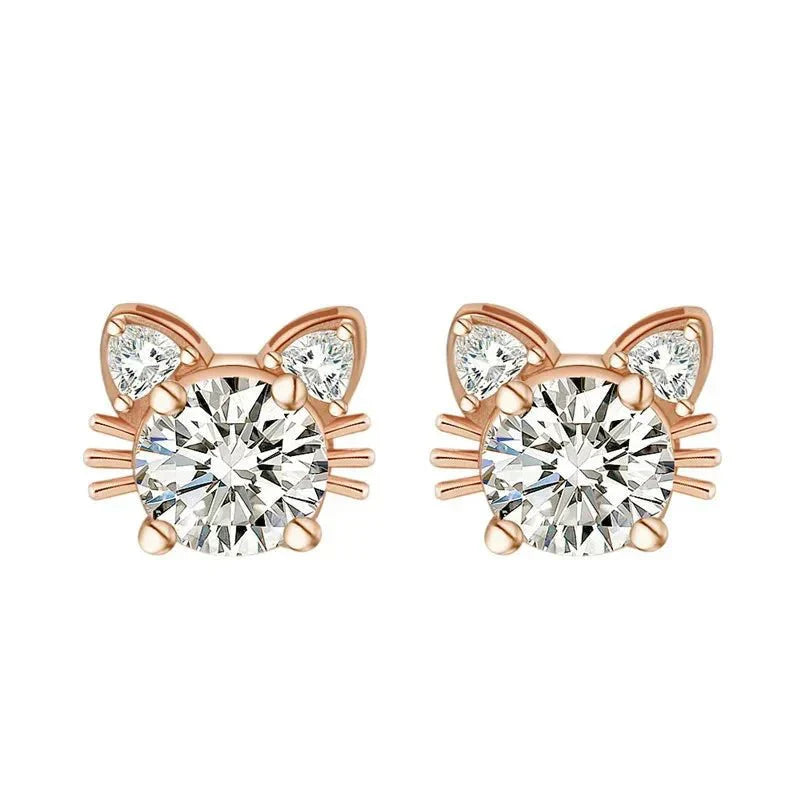 Moissanite Rose Gold Cat Stud Earrings in 925 Sterling Silver™