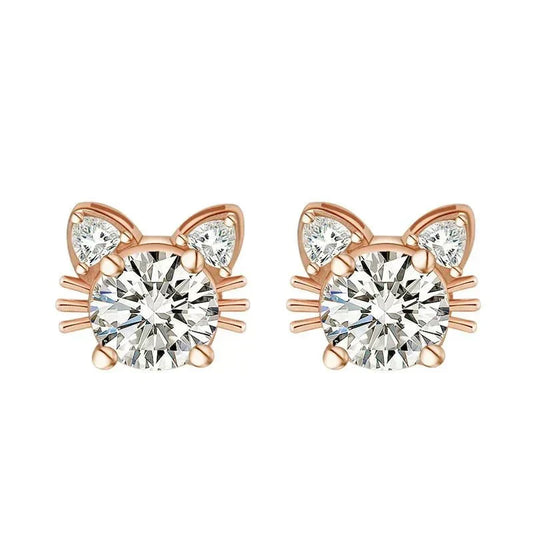 Moissanite Rose Gold Cat Stud Earrings in 925 Sterling Silver™