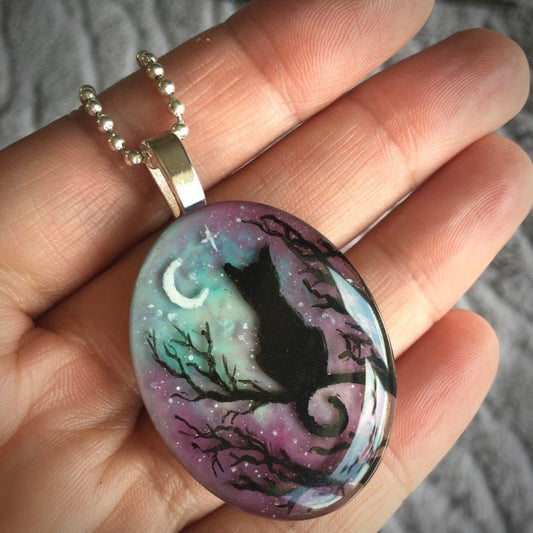 Starry Night Cat Necklace | Glass