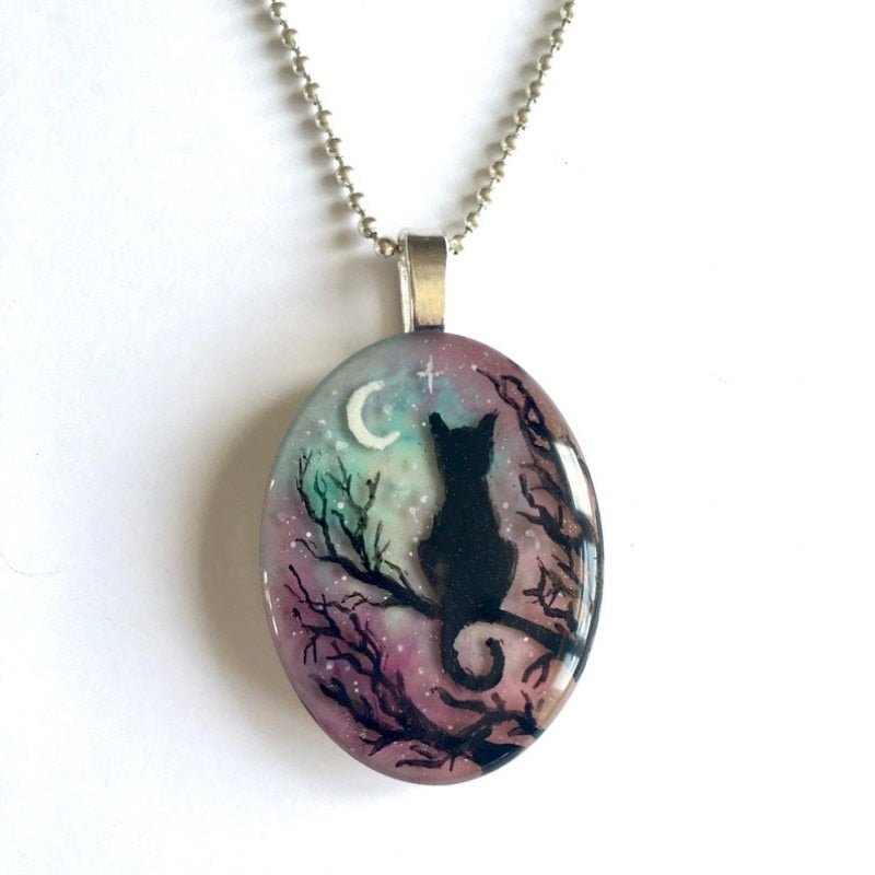 Starry Night Cat Necklace | Glass
