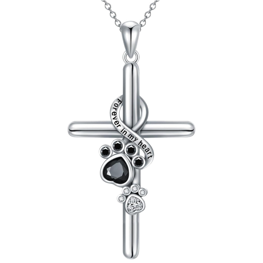 Paw & Cross Necklace | Silver